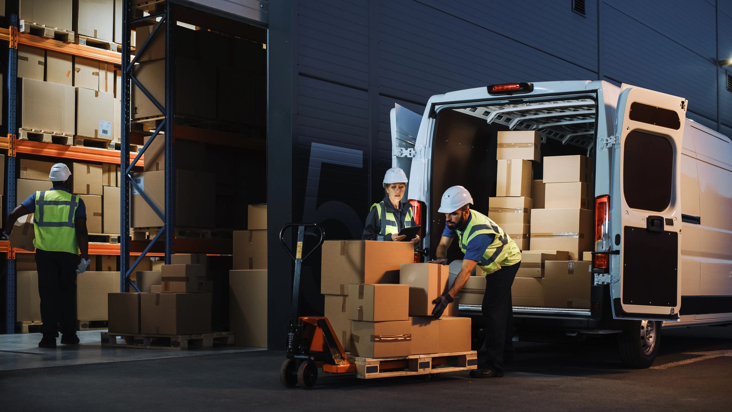 Logistics delivery team in warehouse